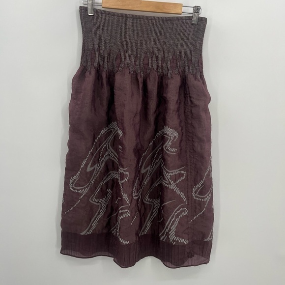Lapis Dresses & Skirts - Lapis Eggplant Burgundy Smocked Elastic Waistband Midi Skirt